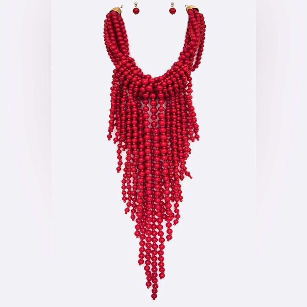 Long Pearl Bib Statement Necklace